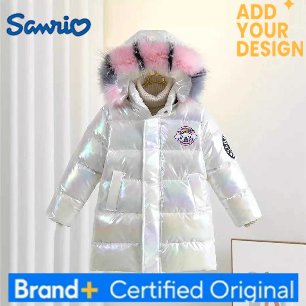 Sanrio Anime Sanrios Cinnamoroll Childrens Down Clothes Winter New Fashion Cartoon Colorful Long Fur Hooded Warm Cotton Padded Jacket H251223-image-1089514702