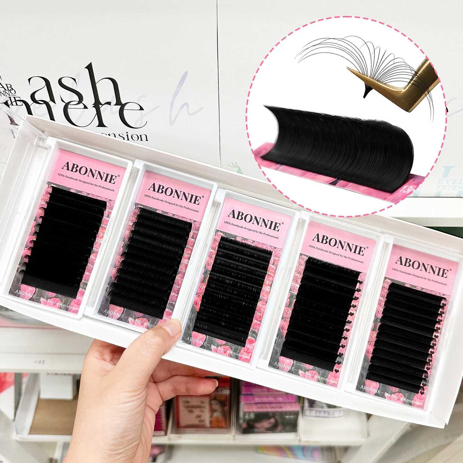 ABONNIE Matte Black Easy Fan Lashes Cashmere Blooming Eyelash Extensions Self-Making Fans Mega Volume EyelashT251223-image-1089452079