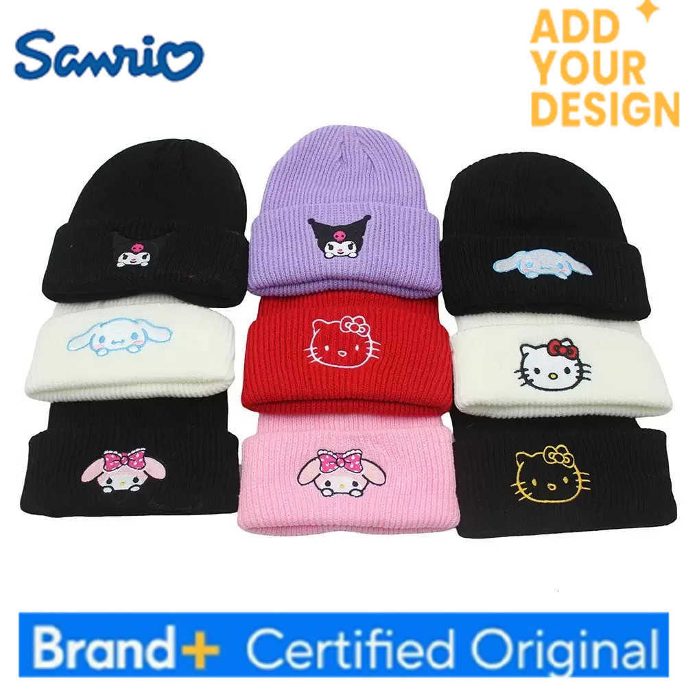 Sanrio Dessin Animé Brodé Chapeau De Laine Pour Enfants Mignon Unisexe Kuromi À La Mode Chaud Chapeau Extensible Cadeau D'anniversaire De Vacance