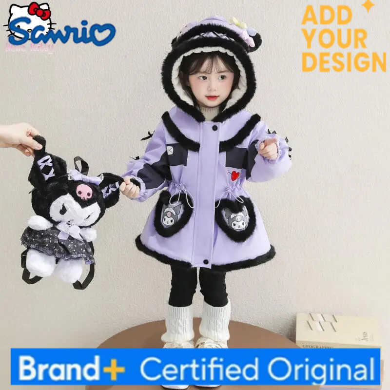Sanrio Kuromi Girls Kawaii Thickened Cotton Coat Anime Autumn Winter Cartoon Childrens Warm Jacket Korean Version New Fashion H251223-image-1089514056