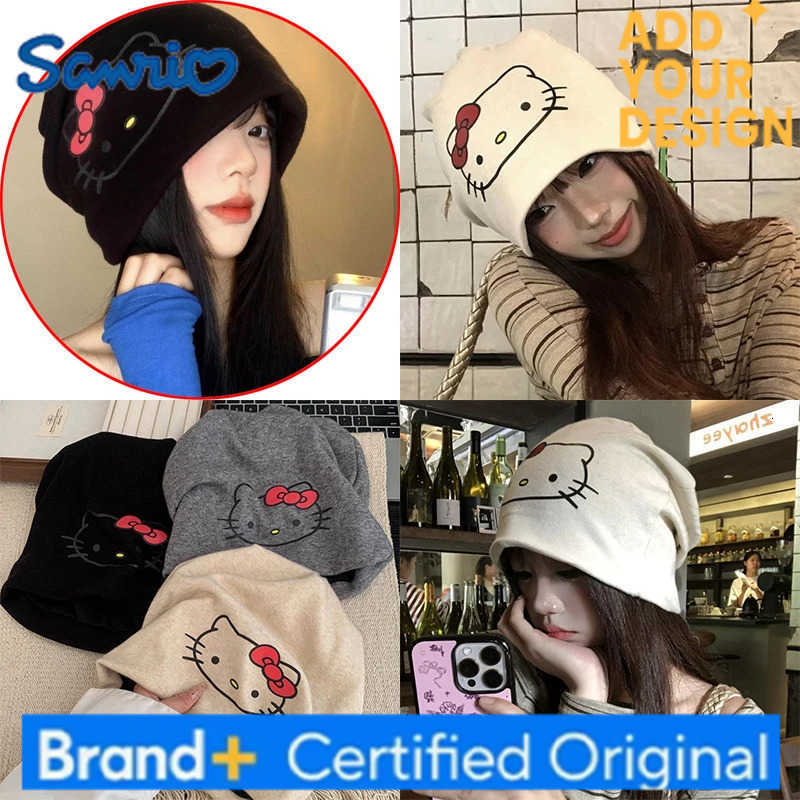 Sanrio Hello Kitty Womens Warm Stacking Hat Anime Character Girl Goes Shopping Warm Baotou Hat Y2k Style Hat Birthday Gifts H251223