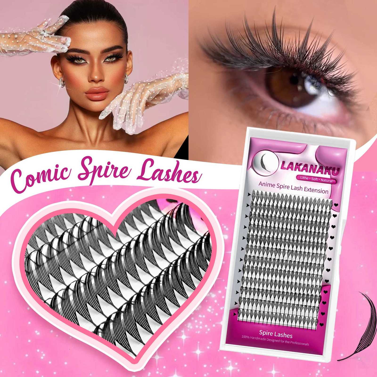 LAKANAKU Spire Lashes Feather Individual Eyelash Extensions B/C/CC/D Cashmere Volume Premade Spikes EyelashesT251223-image-1089452130