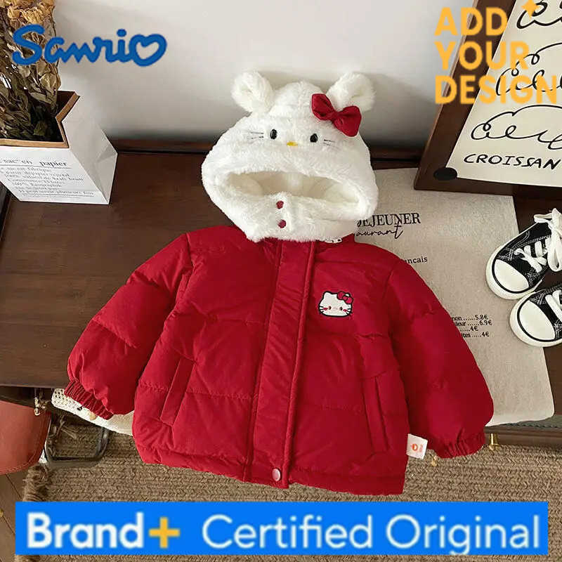 Sanrio Hot Hello Kitty Kids Cartoon Cotton Coat Girl Kawaii Leisure Hooded Outdoor Jacket Windproof Thicken Winter Clothes New H251223-image-1089513112