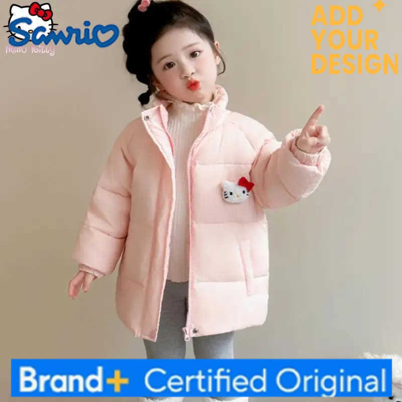 Sanrio Hello Kitty Girls Kawaii Thickened Cotton Clothing Anime Autumn Winter New Cartoon Fashion Jacket Warm Coat Neck Scarf H251223-image-1089510168