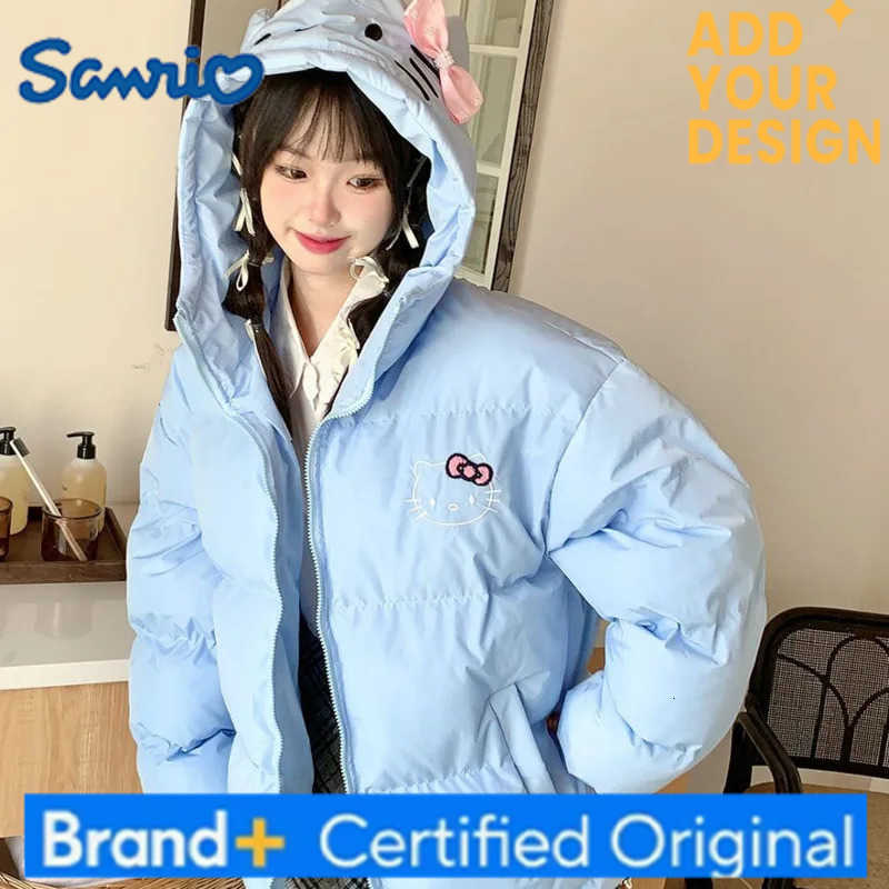 Sanrio New Hello Kitty Womens Padded Jacket with Cat Ear Hood Embroidery Cute Winter Parkas Zipper Coat for Kawaii Fashion Clothing H251223-image-1089511430