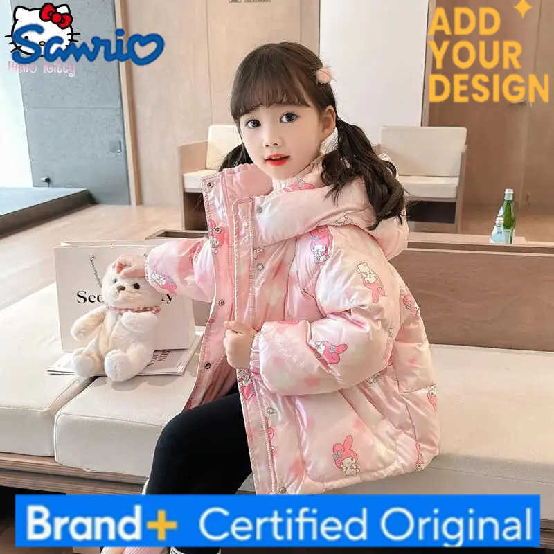Sanrio Kuromi Girls Warm Coat My Melody Kawaii Anime Winter Fashion Hooded Cotton Jacket Kids Sweet Casual Tops Christmas Gifts H251223-image-1089512561