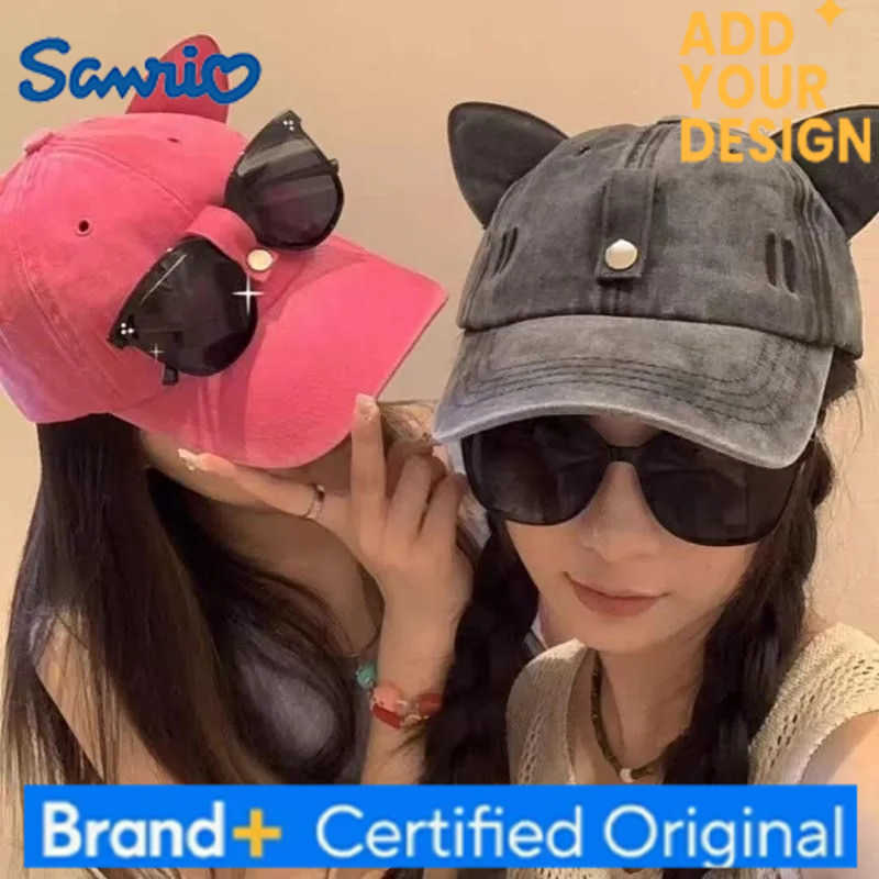 Sanrio Fashionable Unisex Pink Baseball Hat Cute Cat Ears With Integrated Pilot Sunglasses Street Hip Hop Duck Tongue Cap H251223