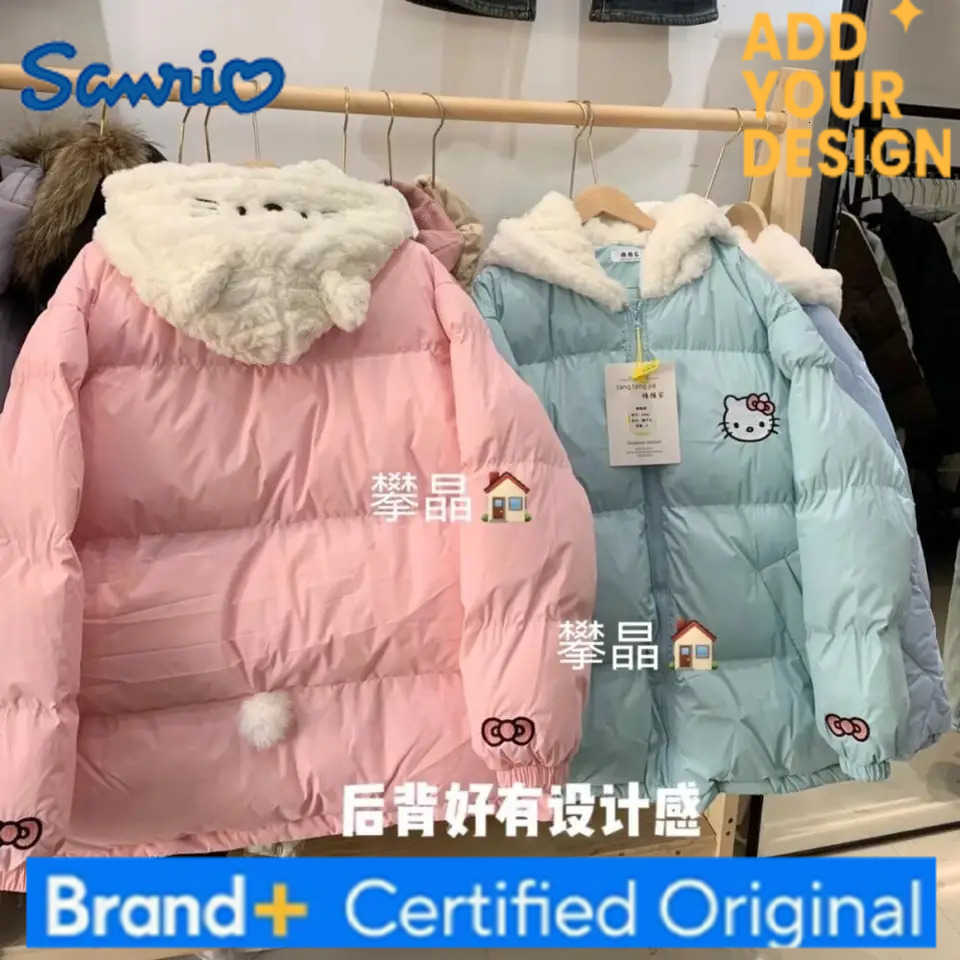 Sanrio Cute Hello Kitty Winter Loose Student Cotton Coat for Women Anime Girls Thickened Zipper Jacket Cartoon Student Hooded Tops H251223-image-1089509997