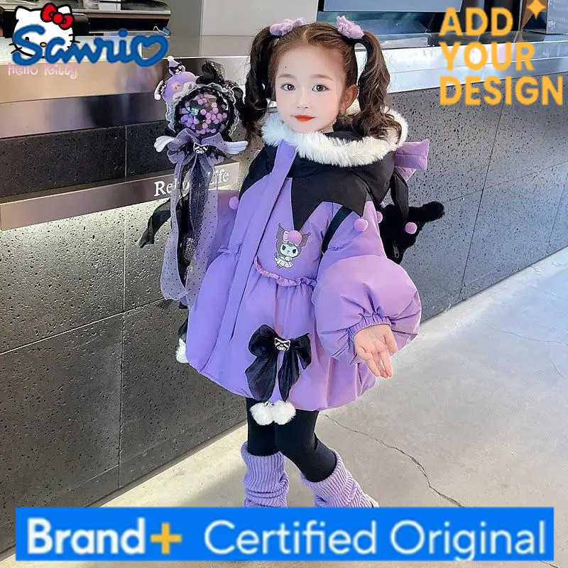 Sanrio Kawaii Melody Winter Girls Lolita Warm Jacket Kuromi Kids Anime Cartoon Outdoors Thicke Coat Sweet Cotton-Padded Clothes H251223-image-1089509732