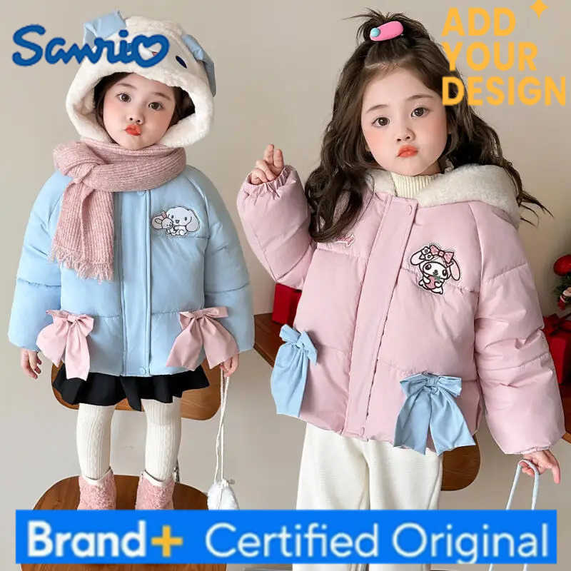 Sanrio Anime Cinnamoroll Girl Plush Outerwear Winter Kids Cotton-Padded Jacket My Melody Thick Princess Coat Hooded Parka Sweet Tops H251223-image-1089513676