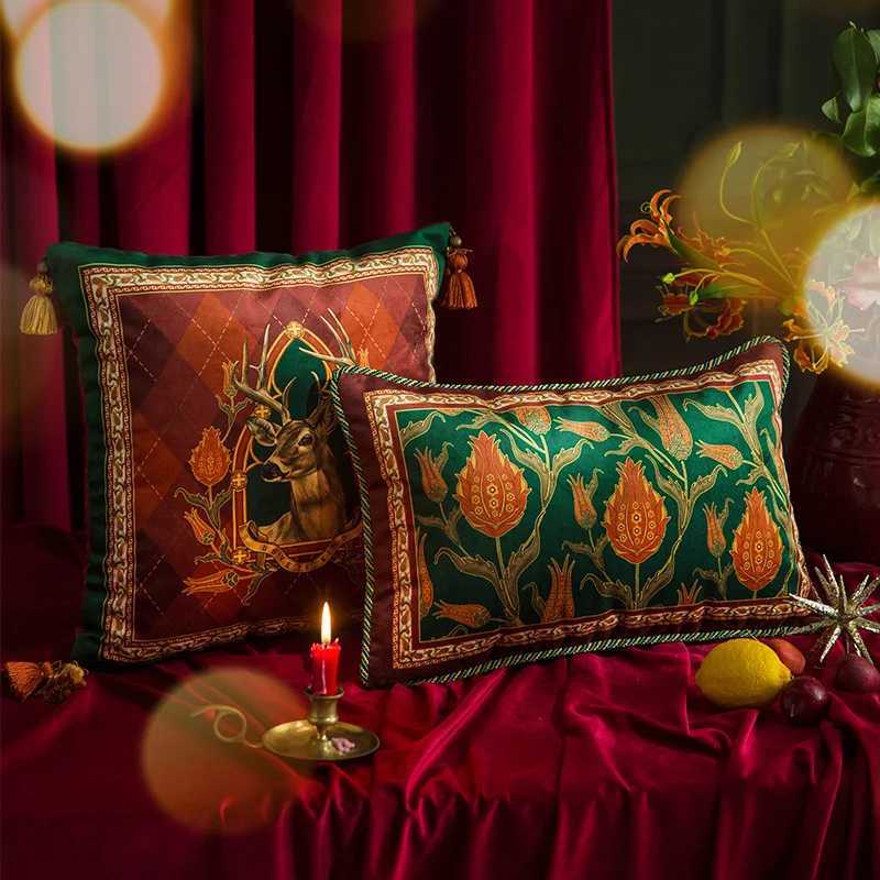 Christmas Lumbar Decorative Throw Covers Red Green Deer Cushion Cases Holiday Couch Velvet Luxury 45x45cm Y251223-image-1089386655