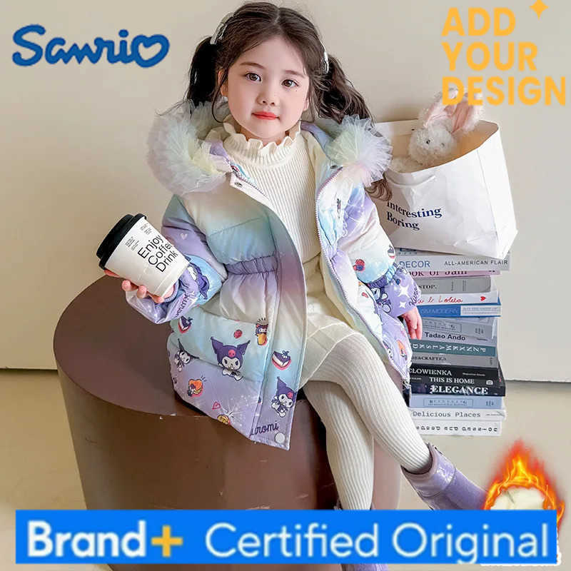 Sanrio Anime Kuromi Girls Winter Thick Cotton Coat with Velvet Childrens cartoon cute and sweet jacket Babys thick warm cotton coat H251223-image-1089507650