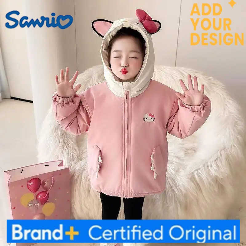 Sanrio Hello Kitty Kids Cartoon Cotton Padded Jacket Girl Kawaii Thick Hooded Jacket Leisure Keep Warm Coat Winter Clothes New H251223-image-1089512098