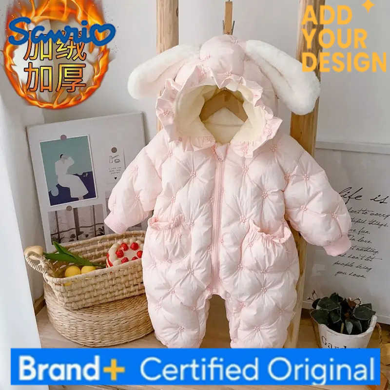 Sanrio Thick New Winter Clothes Jumpsuit Cotton Clothes Baby Romper Clothes Super Cute Going Out 100 Days Newborn Loungewear Outfit H251223-image-1089510322