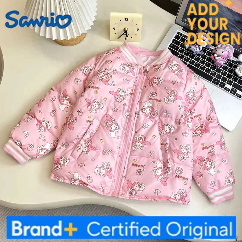 Sanrio Winter Cartoon Kuromi Cinnamoroll Kuromi Kids V-Neck Down Jackets Anime Sanrios Girls Full Print Warm Japanese Zipper Jacket H251223-image-1089514489