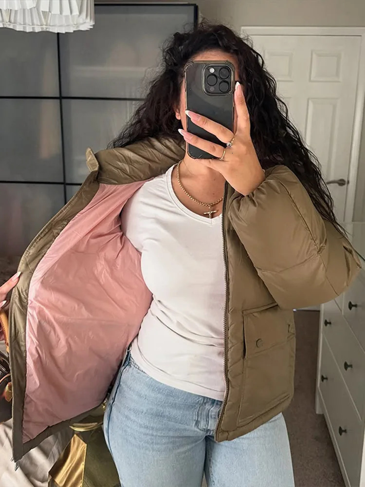 Cotton Jackets Women High Neck Long Sleeves Zipper Drawstring Thicken Parkas Female 2025 Winter Fashion Solid Warm Outwears 251212
