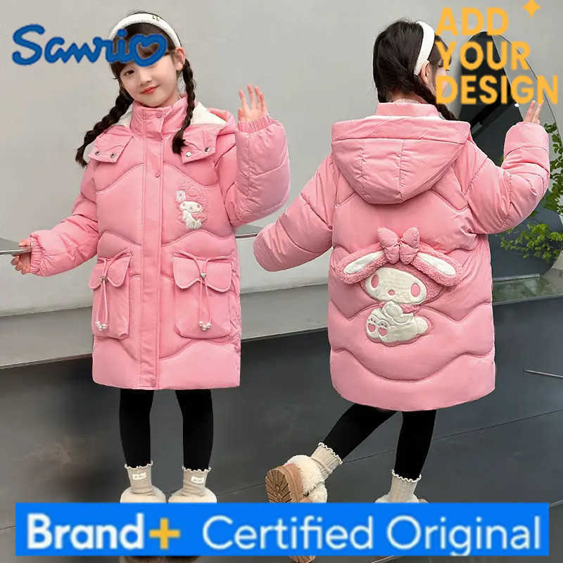 Sanrio Anime My Melody Girl Cotton-Padded Jacketkid Winter Thick Coat Bow Decoration Warm Tops Childrens Winter Clothing Festival Gift H251223-image-1089512544