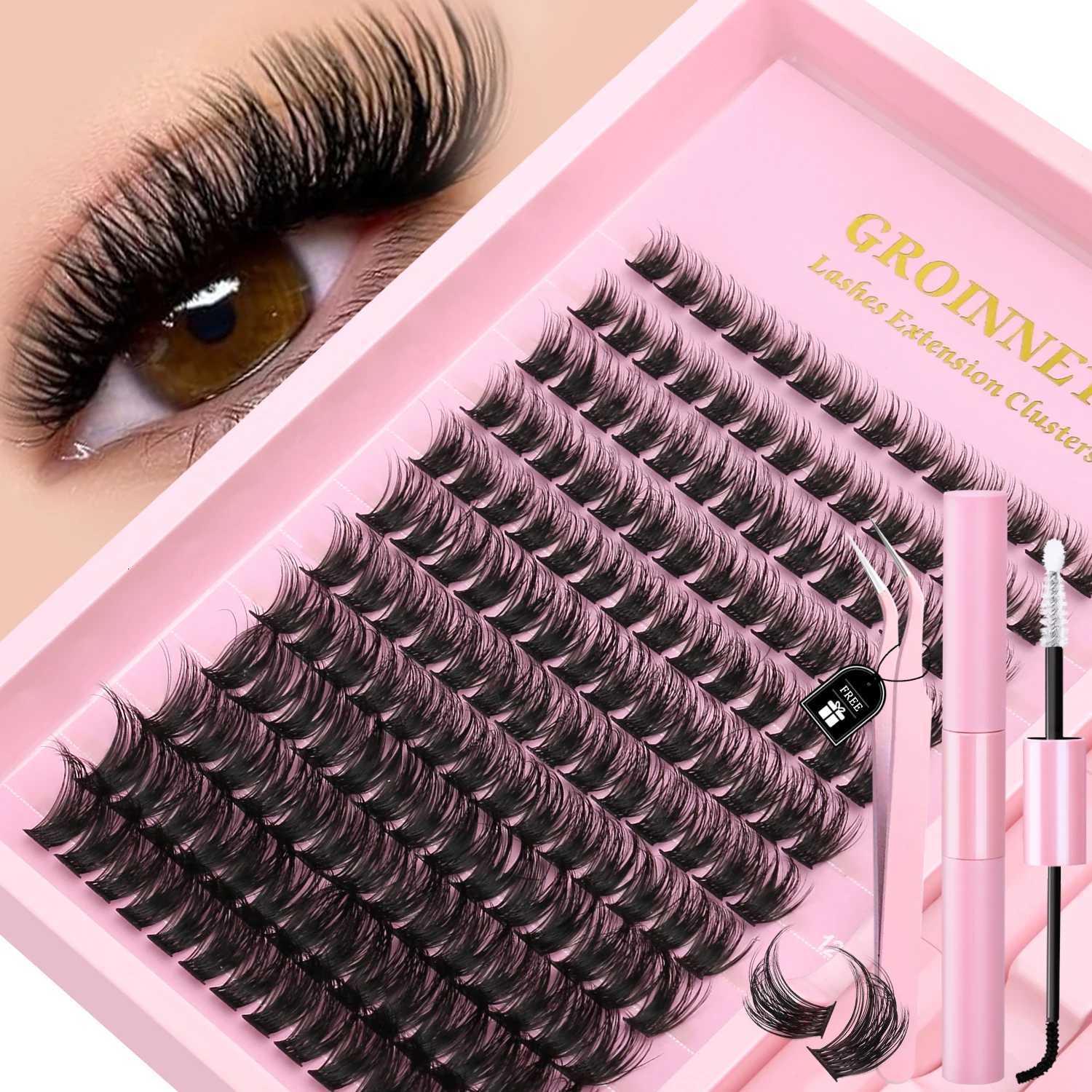 GROINNEYA DIY Lash Clusters Kit Individual False Eyelashes Wispy Cluster Mink Lashes Extension with Lash Bond and Seal MakeupT251223-image-1089454687