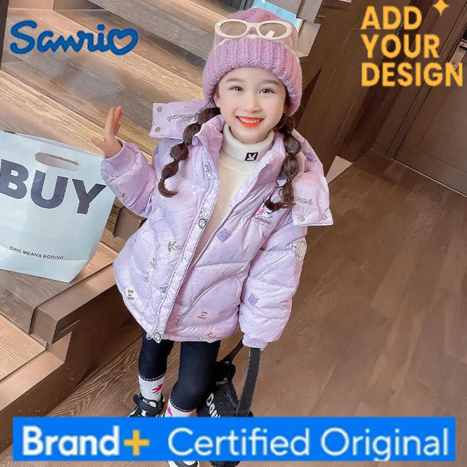Sanrio Kuromi Girls Cute Down Jacket Winter New Childrens Stylish Sweet Cartoon Baby Long Thick White Duck Down Winter Coat H251223-image-1089511174