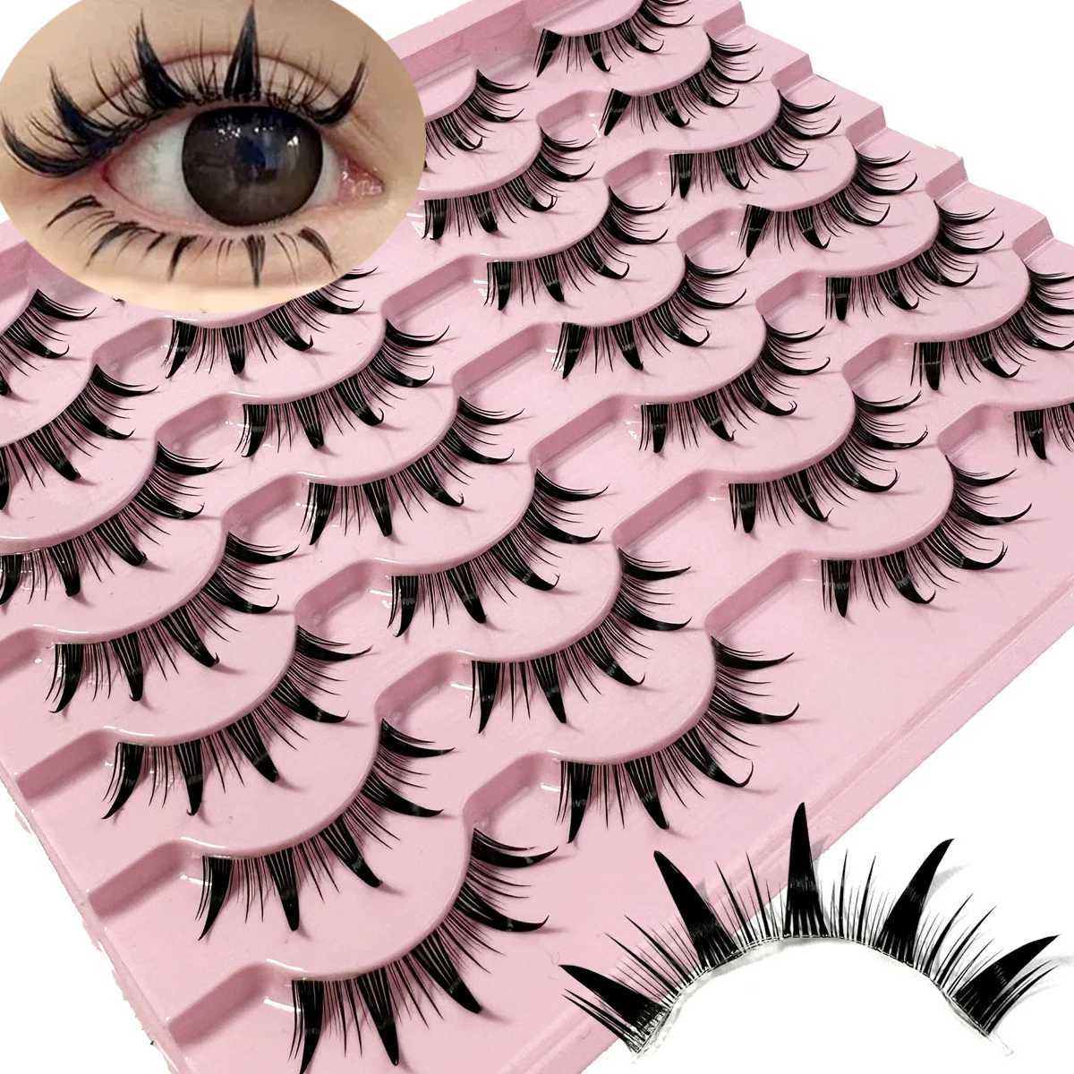 5/7/14Pairs Manga Lashes with Clear Band Japanese Anime Cosplay Eyelashes Spiky Wet Look Lashes Asian False Eyelashes ClustersT251223-image-1089455281