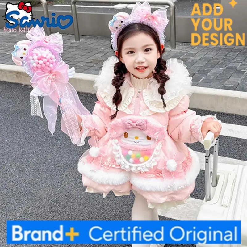 Sanrio Girl Kawaii Lace Melody Lolita Warm Down Jacket Cartoon Winter Anime Jacket New Childrens Thickened Cotton Jacket Princess Tops H251223-image-1089514752