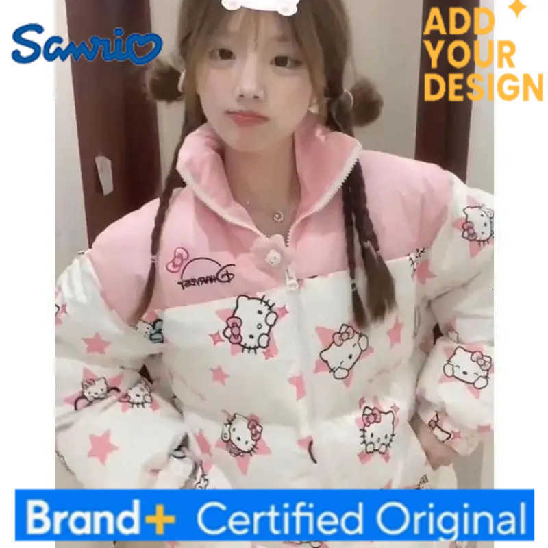 Sanrio Hello Kitty Camouflage Printed Cotton Jacket Kawaii Anime Cartoon Pattern Cute Girl Thicken Windproof Warm Winter Jacket H251223-image-1089512628