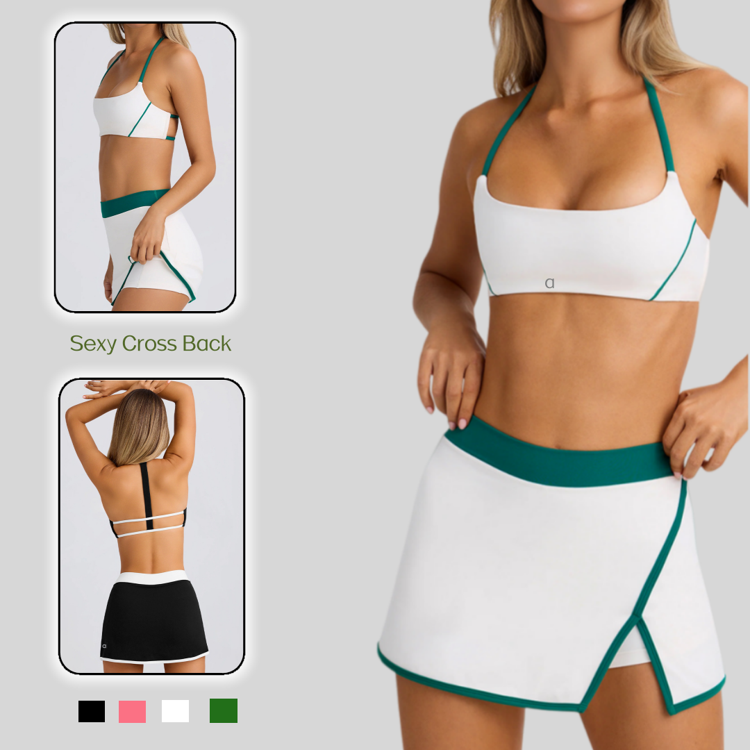 A588 Débardeurs Hauts Shorts Ajustement parfait pour les activités toute la journée Femmes Sexy Fitness Halter Soutien-gorge de sport Jupes de te