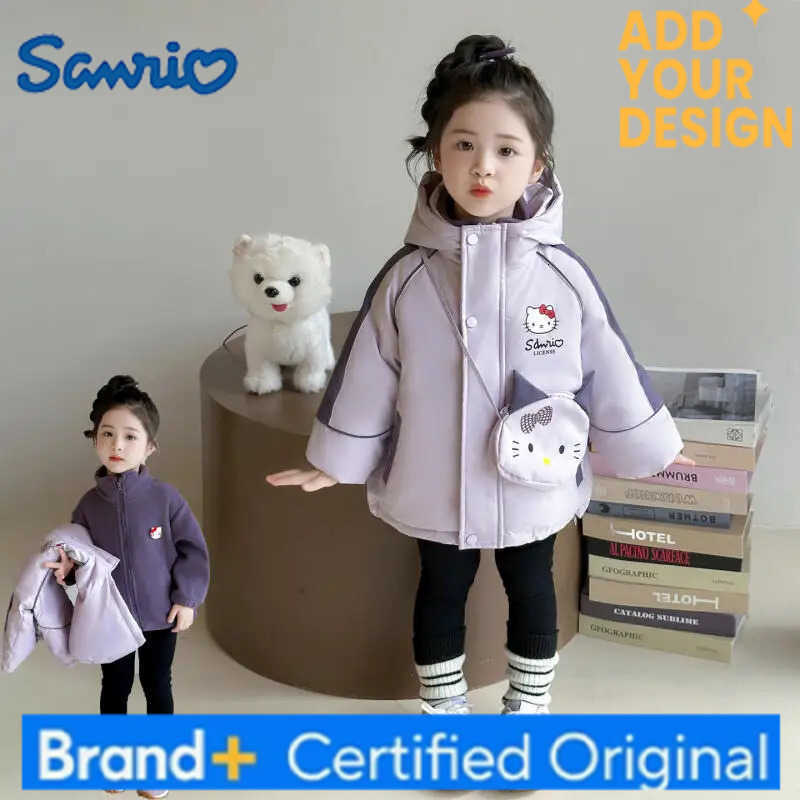 Sanrio Anime Hello Kitty Girls Winter Cotton-Padded Jacket Warm Outdoor Hooded Jacket Kids Thicken Outerwear Ooded Snowsuit Gift H251223-image-1089512846