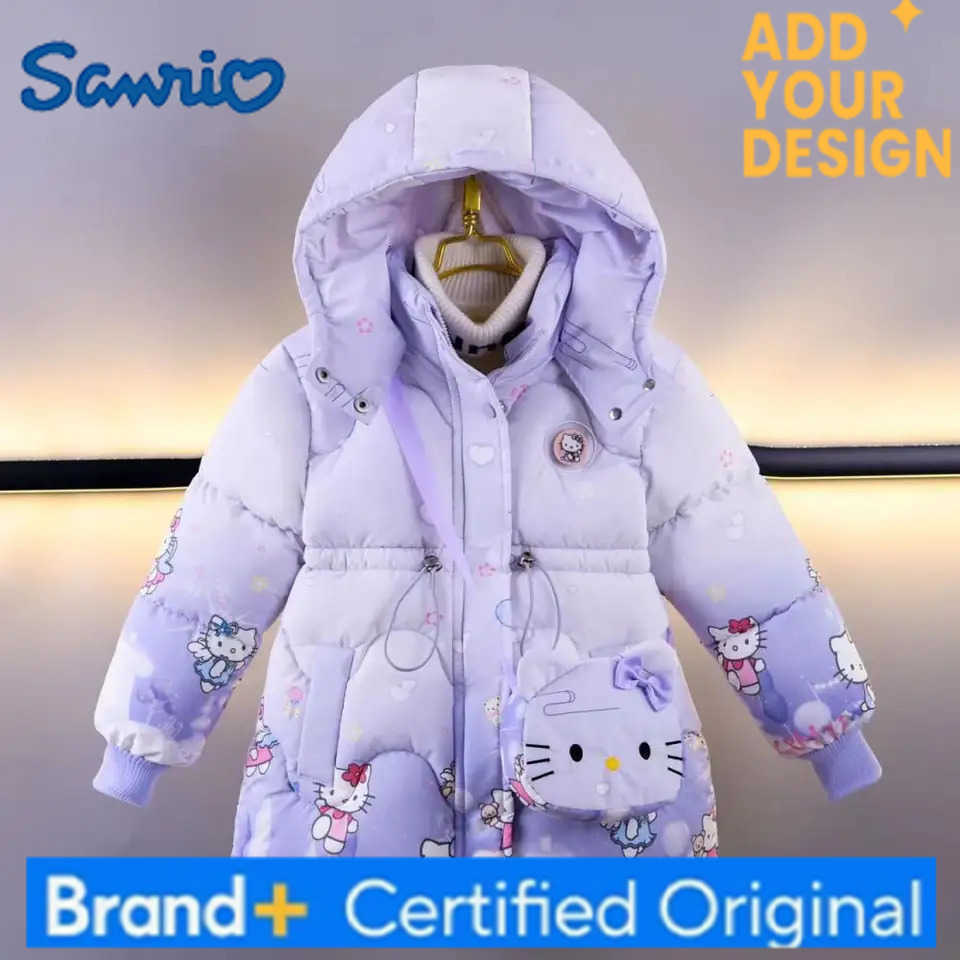 Sanrio Child Cotton Clothes Girl Outerwear New Winter Children Cartoon Hello Kittys Printed Thick Warm Princess Coat Hooded ParkaBag H251223-image-1089512936