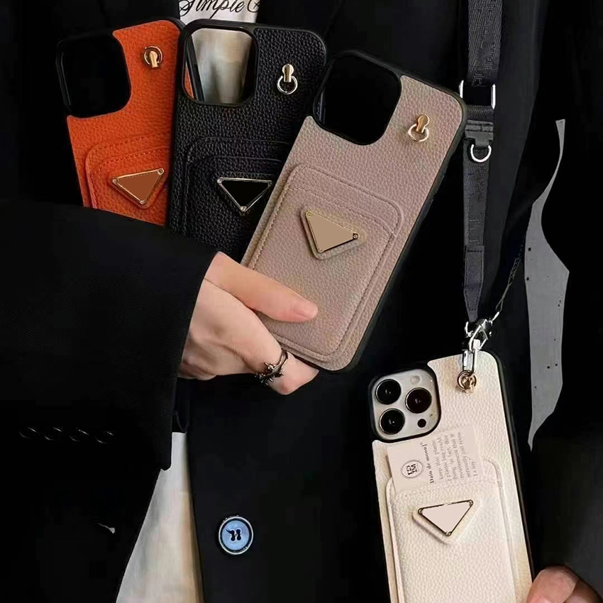 Customized Metal Logo Phone Case For Iphone 17 16 15 14 13 Pro 12 11 Max Plus 16Pro Designer Case Litchi Grain Leather 17Promax Cover Card Pocket