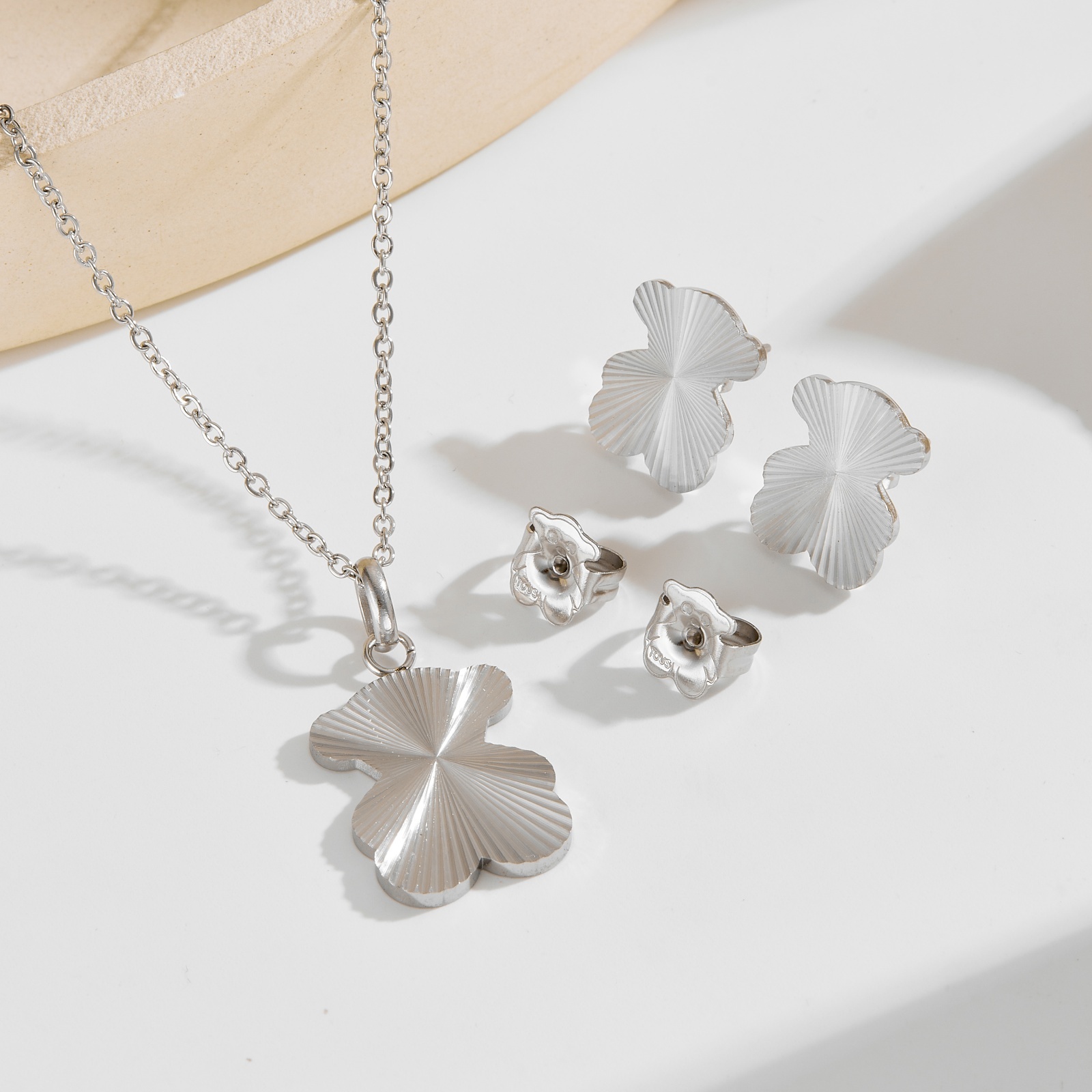 New Fashion Women Men Girls Silver Gold Stainless Steel Span Bear Hollow Animal Black Letter Shell Sector Heart Pendant Earrings Jewelry-image-1089571106