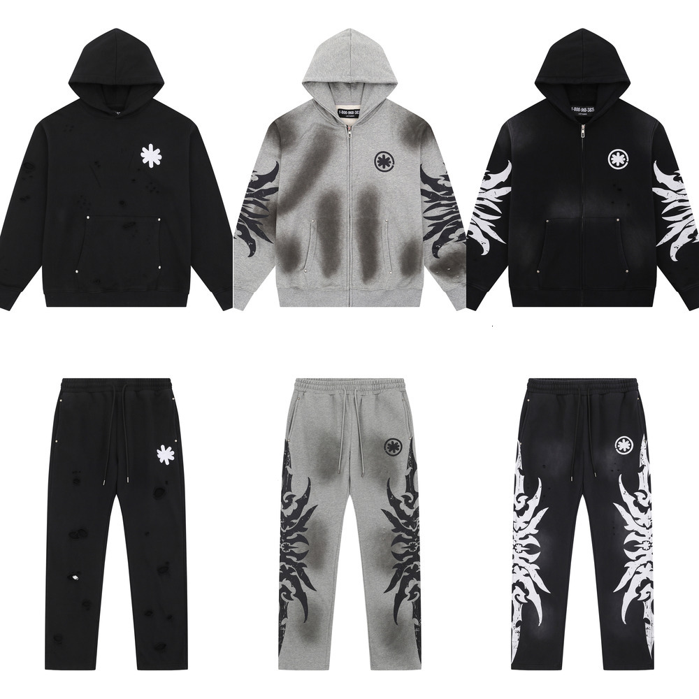 Hoodies LOSTSHDWS Tracksuit High Quality Vintage jumpers cotton Hoodie Sweatshirt Long Pants Distressed Casual Wear Outdoor Unisex Pullover Sweatpan