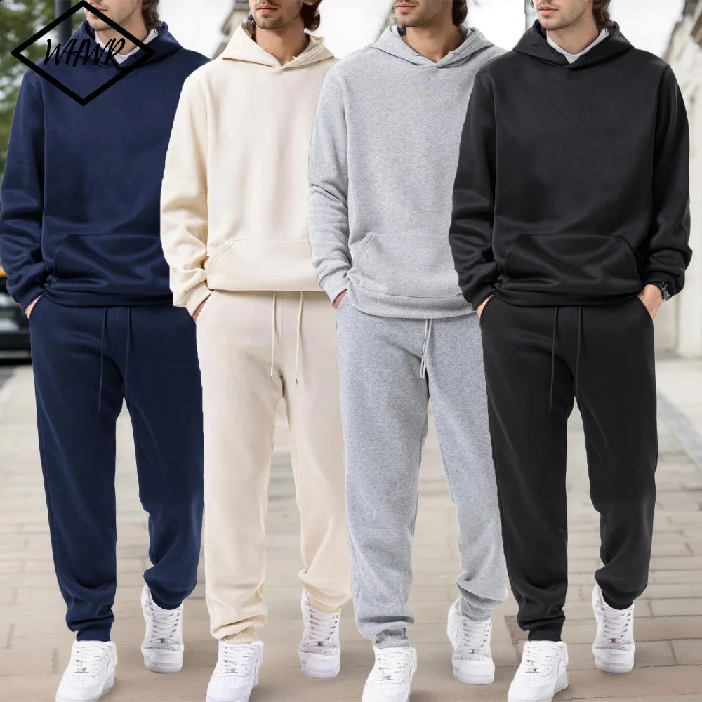 Men's Autumn and Winter Solid Color Hoodiejogging Pants Two-piece Set Fashionable Outdoor Casual Sportswear Men's Tracksuit 260920