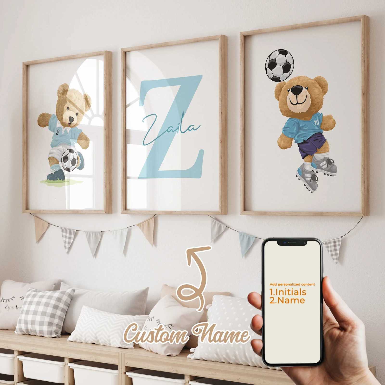 3pcs Teddy Bear Football Name Customization Wall Art Prints Canvas Painting Poster Picture For Living Bed Room Home Decor Y251224-image-1089551937