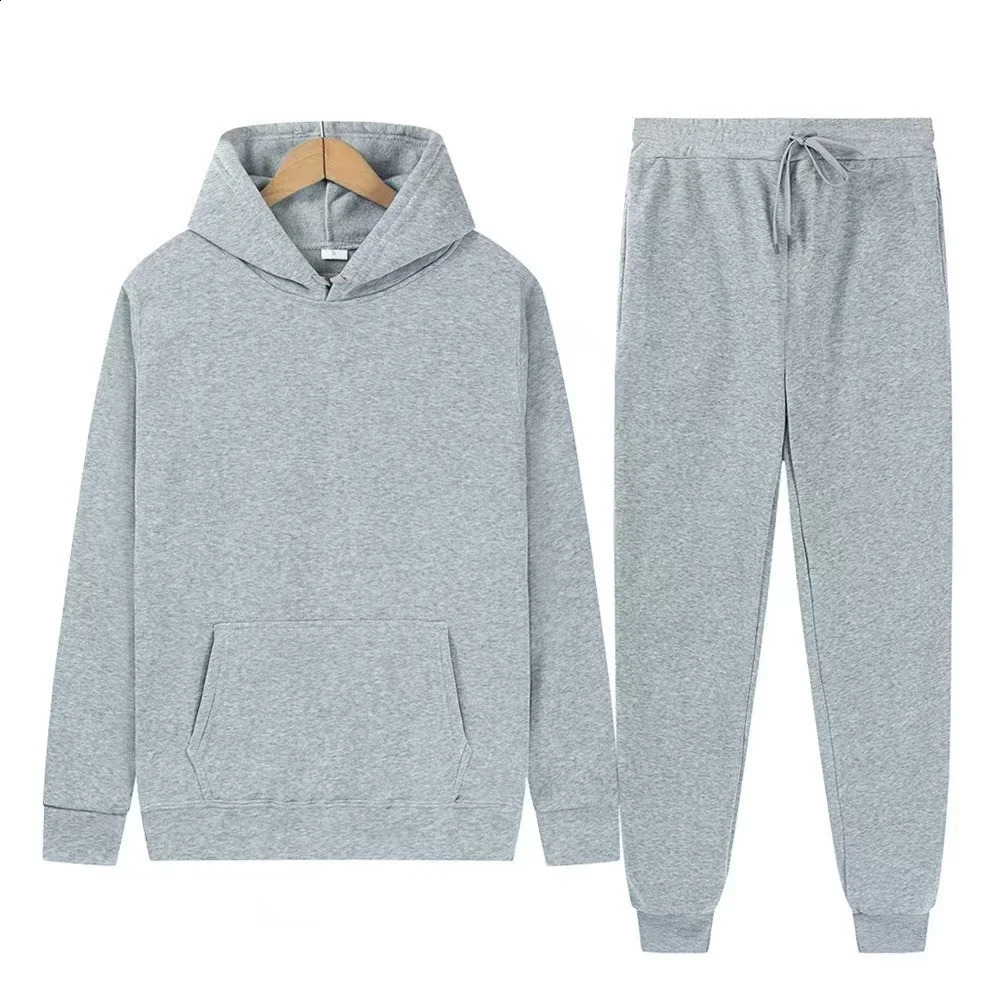 Men's Autumn and Winter Solid Color Hoodiepants Two-piece Set Fashionable Casual Sports Set Size S-3XL 260920