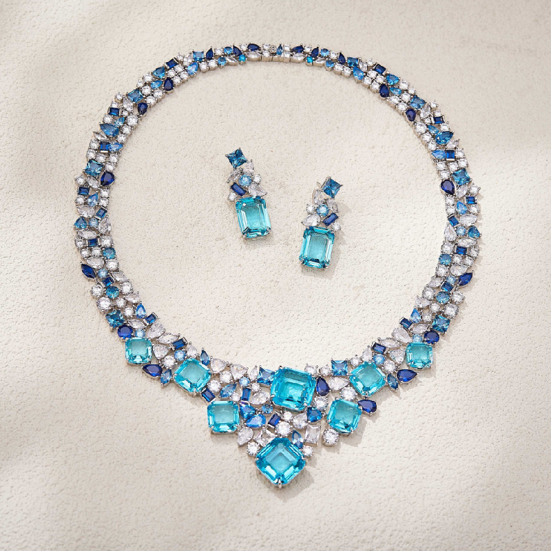 2026 New Designer Collection Style Earrings Necklace Women cologne Lady perfume Inlay Pink Purple Blue Yellow Square Cubic Zircon Diamond Tassels Pl