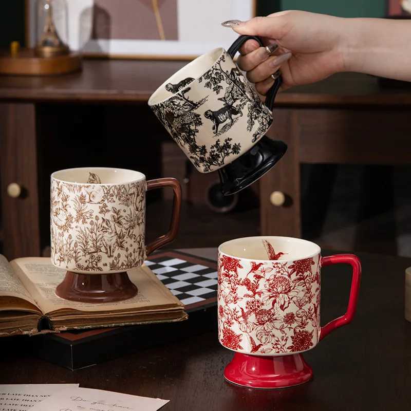 Chinese Retro Ceramic Mugs Creative Large Capacity High Footed Cup Home Restaurant Coffee Cup Breakfast Cup C251224-image-1089542351