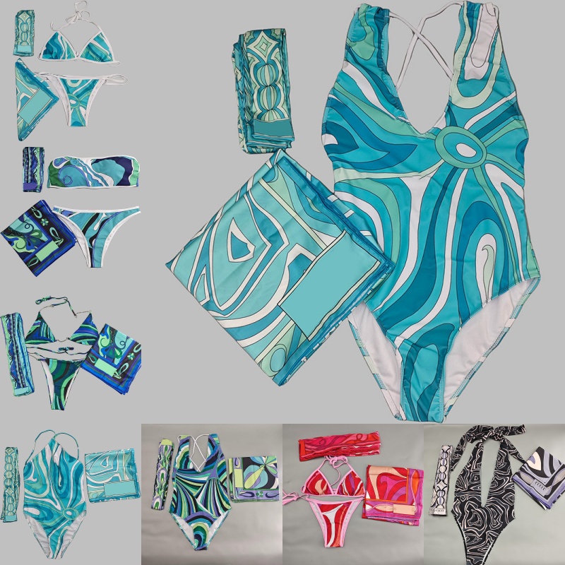 Marque femmes couleur bloquée soutiens-gorge slips bikinis paréo bandeau sexy col en V profond licou maillot de bain plage vacances tenues bleu m
