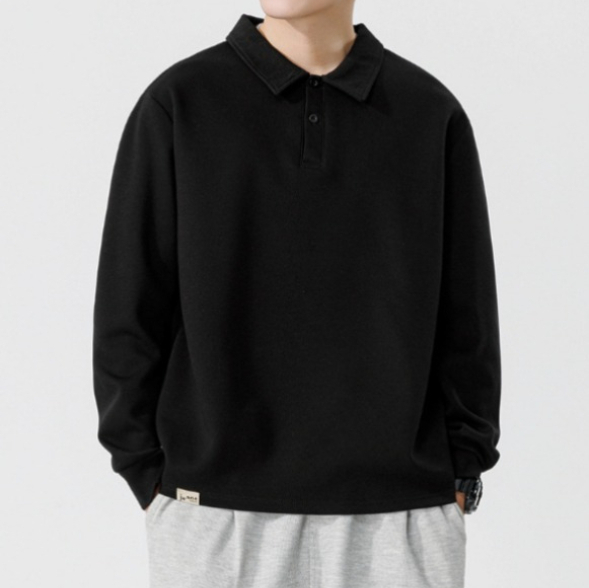 a108 Men Long-sleeved Autumn and Winter Heavy Loose Solid Color Lapel Youth Casual