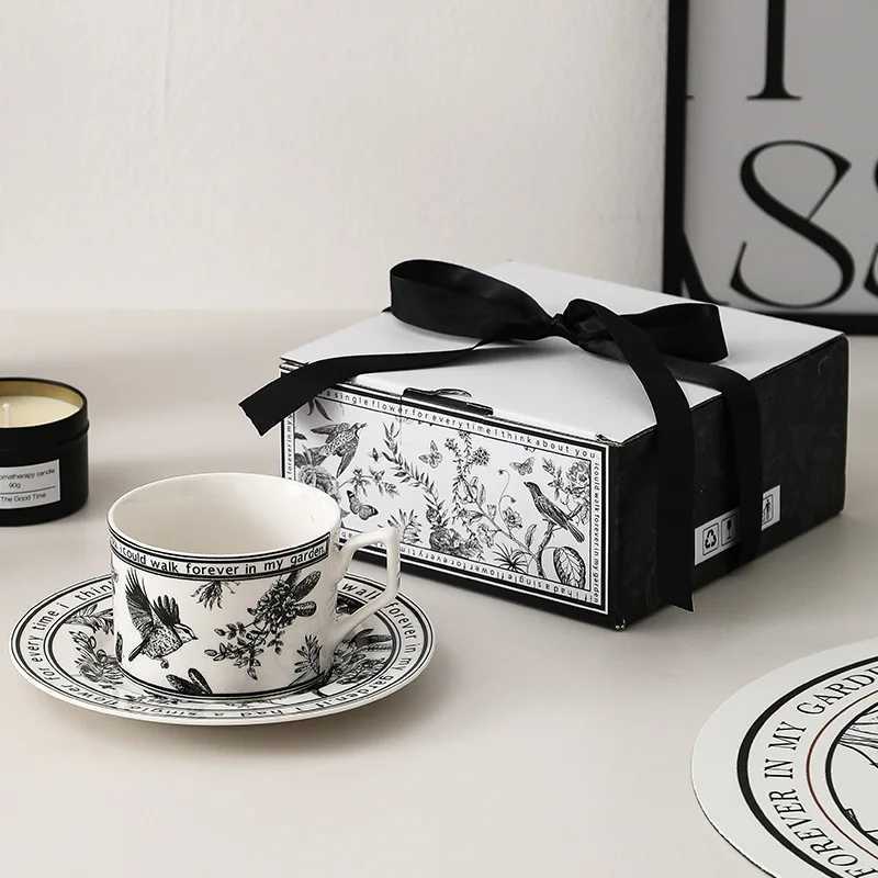 Pinellia Flower Retro Coffee Cup Set Ceramic Coffee Mug 200ml with Cup Disc C251224-image-1089542142