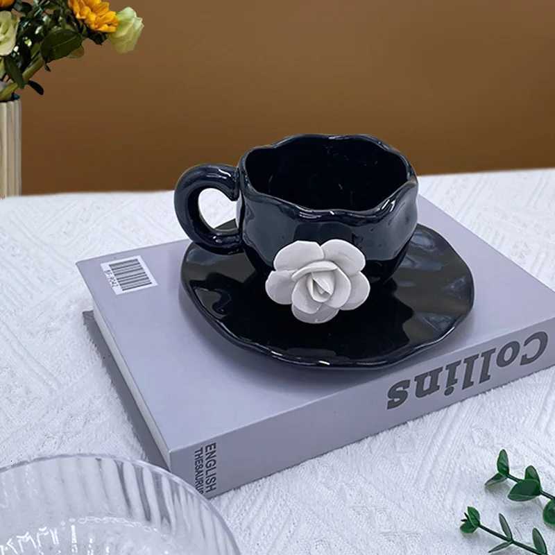 New Valentines Day Handmade Petals White Rose Coffee Cup Afternoon Tea Ceramic Cup Stereoscopic Mug Simple Fashion Creative Mug C251224-image-1089542788