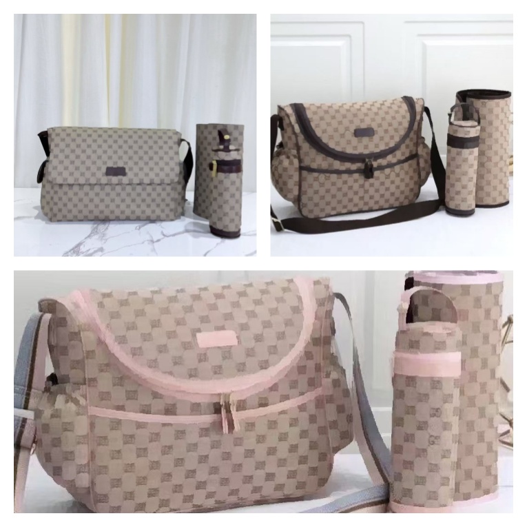Sac à couches imperméable pour maman, style styliste, 3 ensembles de pochettes à couches pour bébé, fermeture éclair, motif à carreaux marron, sa