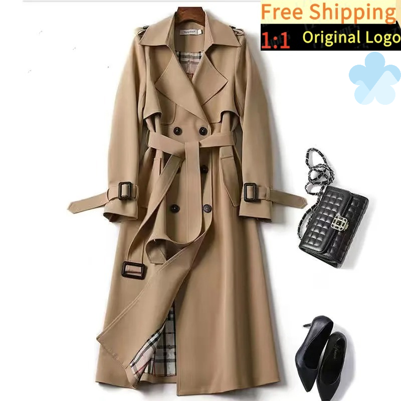Womens Trench Coats Fashion Belt Coat Women Double Breasted Mid Long Overcoat Windbreaker Female Jacket czyshoes