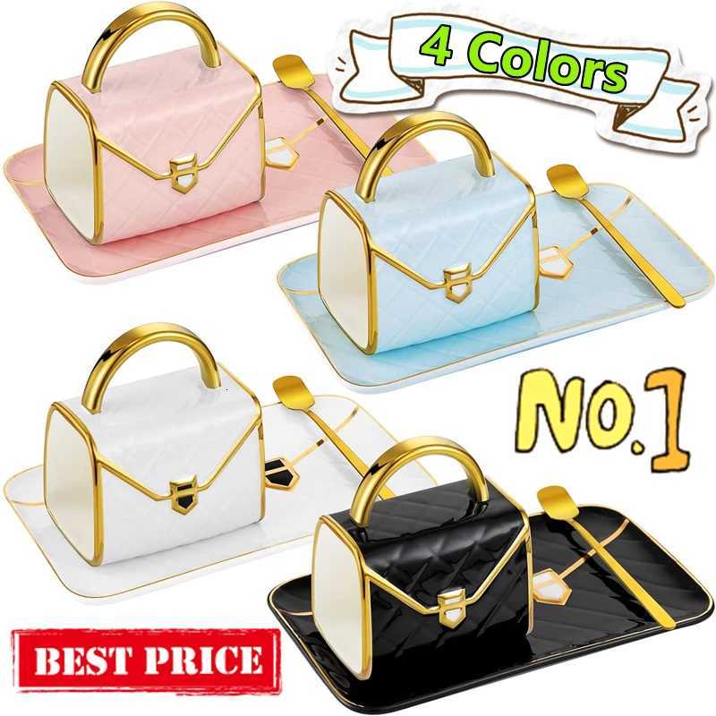 Newest Ceramic Bag Shaped Mug Luruxy Coffee Cup Creative Tote Handbag Shape Cups Saucer Set Dessert Afternoon Tea Mugs Drinkware C251224-image-1089543118