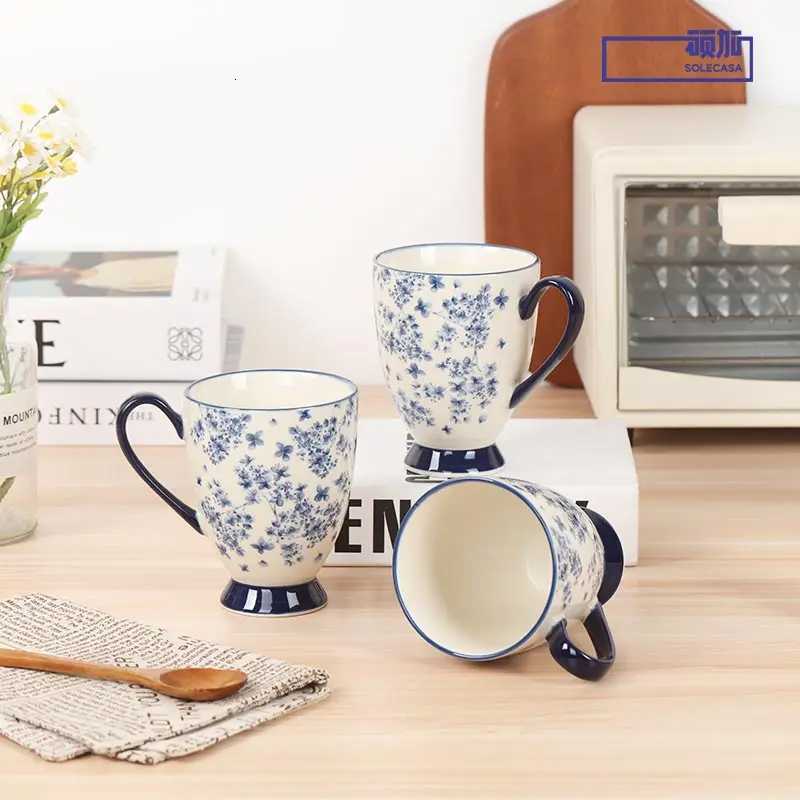 SOLECASA 450ml Ceramic Mug Retro Flower Ceramic Coffee Cup Milk Tea Cup Oatmeal Breakfast Mug Drinkware Kitchen C251224-image-1089542530
