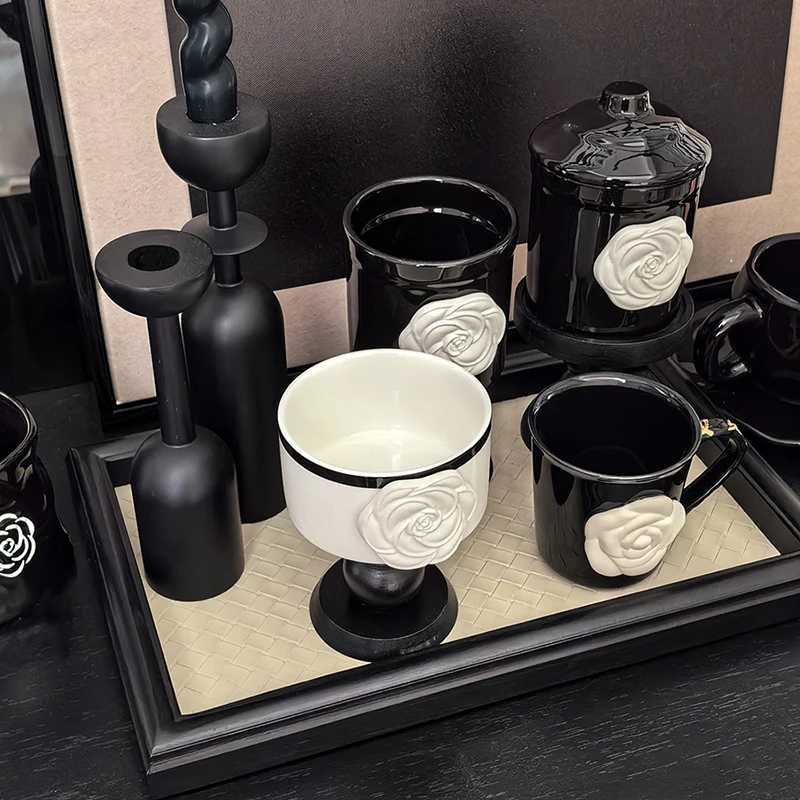 Vintage Camellia Embossed Coffee Mug Ceramic Retro Globot Cup Stylish Retro Luxury Drinkware for Home Use C251224-image-1089543355