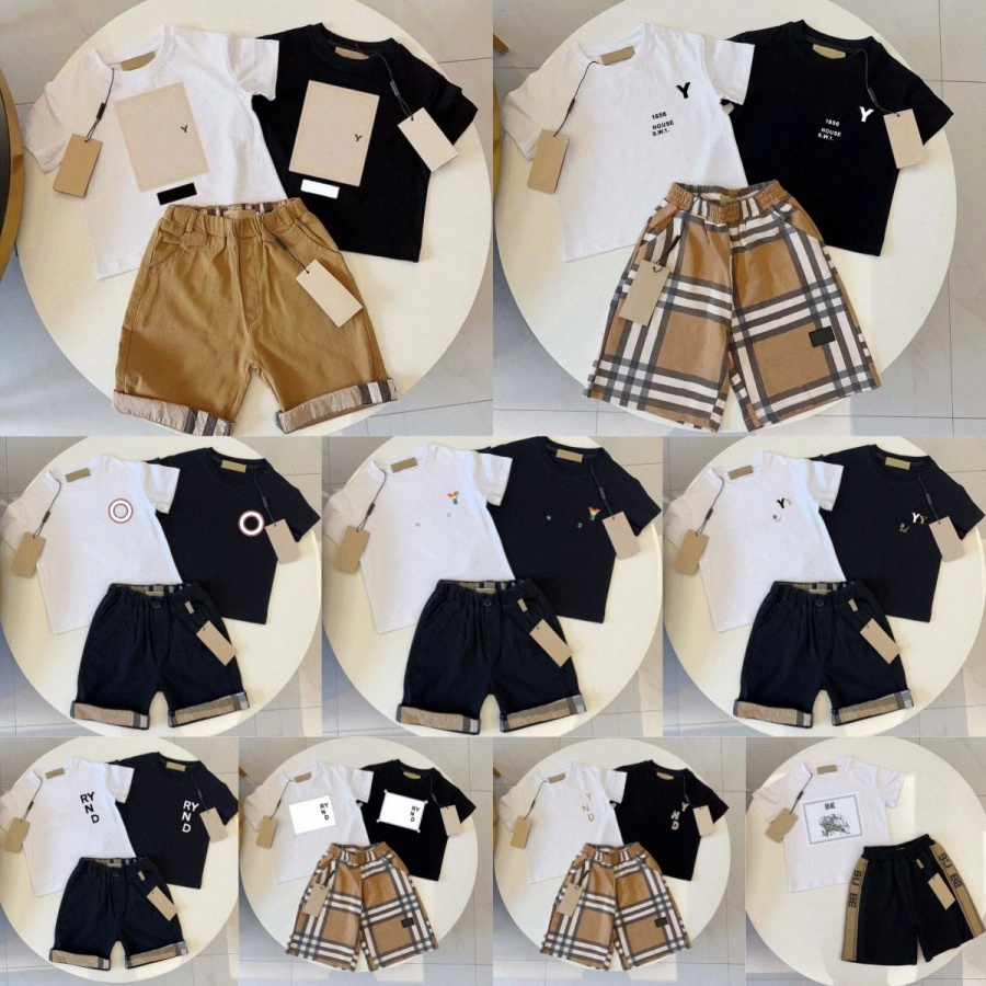 Kids Clothes Sets Boys Girls Toddlers Suits Short Sleeved T-shirts Shorts Bear Printed Baby Clothing Suits Tops Striped Tees Children Youth Shirt-image-1089569866