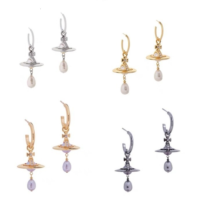 Designer Viviane Jewelry Weswood Empress Dowager Earrings Baroque Pearl Three-dimensional Ufo Earrings for Women Weiwei An Saturn Star Same Style Ea