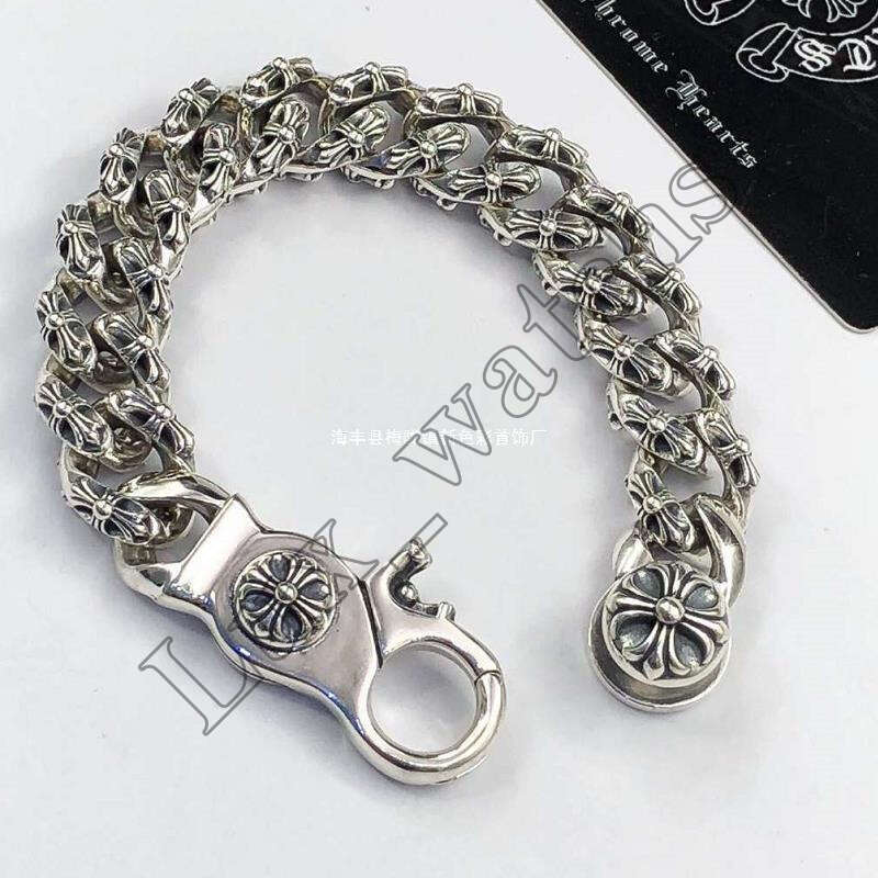 Bracelet chromé Bracelet CH de créateur Bracelet croisé épais de haute qualité Hip-Hop Dominateur Style vintage en détresse Thai Argent Bijoux pe