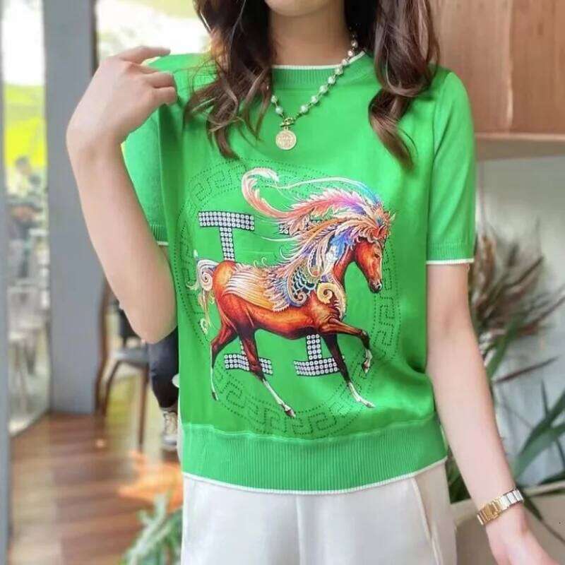 New DesignFashion Trends Version Commuter Fashion Women 's Clothing Summer New Simplicity Print Round Neck Short Sleeve Temperament T-Shirt